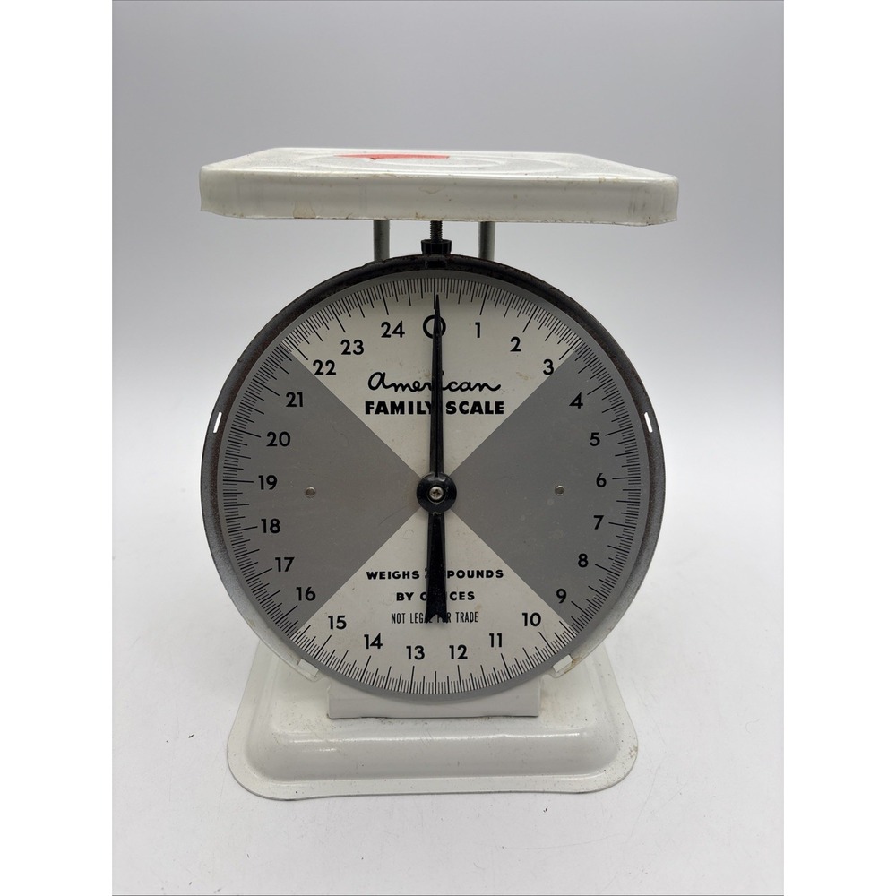 Vintage American Family Scale White Metal 25 lb Farmhouse Kitchen Decor No Glass